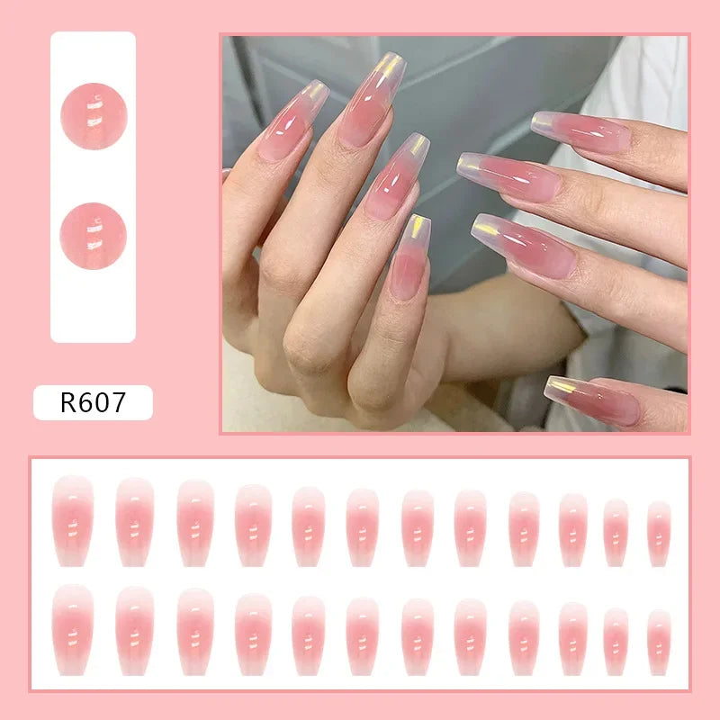 Vintage Camellia Wearable Pink Press on Fake Nails Tips with Glue False Nails Design Butterfly Lovely Girl False Nails