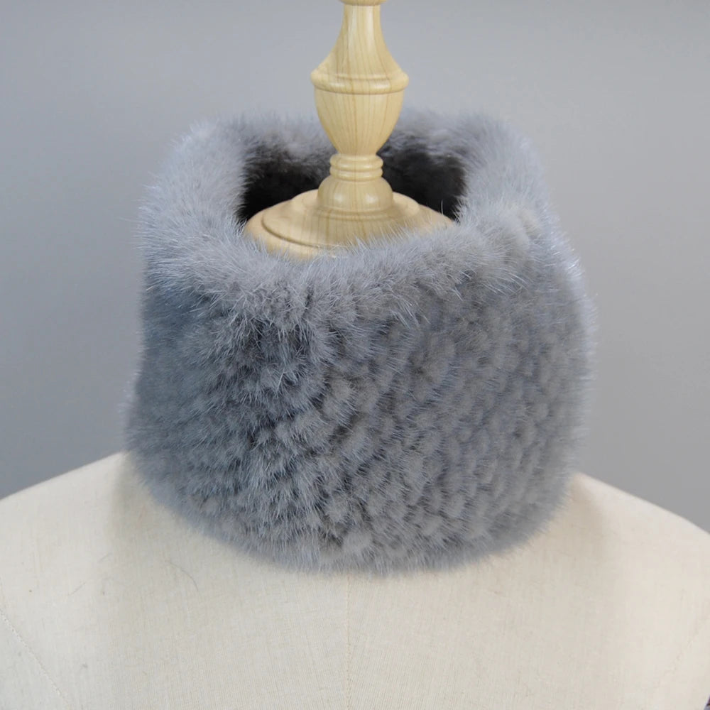 2025 New Women Winter Real Mink Fur Scarves headbands Good Elastic Knitted Natural Mink Fur Scarf Thick Warm Lady Fur Ring Shawl