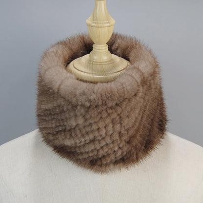 2025 New Women Winter Real Mink Fur Scarves headbands Good Elastic Knitted Natural Mink Fur Scarf Thick Warm Lady Fur Ring Shawl