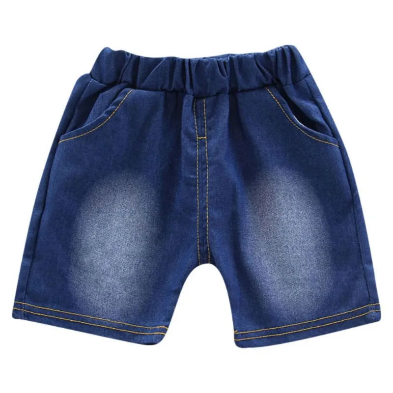 Boys Summer Shorts Set Lapel Patchwork Crown Short Sleeve Denim Shorts Two-Piece Set 0-6 Years Old Boys Children's Sets