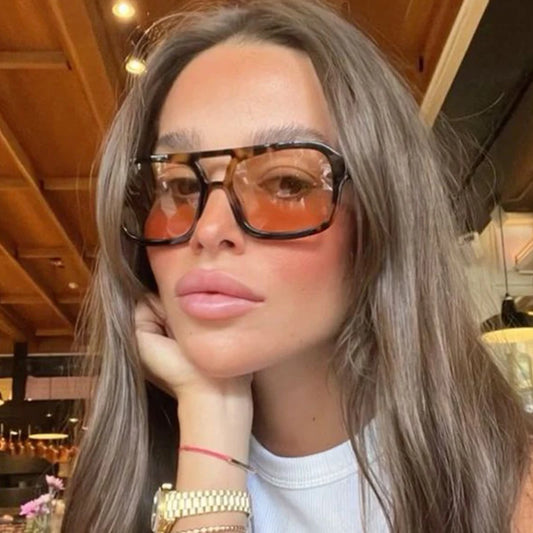 Vintage Oversized Sunglasses Women Fashion Brand Big Frame Sun Glasses Female Yellow Ins Trends Pilot Eyewear Oculos De Sol