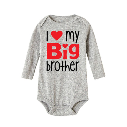 Heart Pattern&I Love My Big Brother Baby Jumpsuit Cute Newborn Long Sleeve Bodysuit Round Neck Girl Boy Jumpsuit As Gift To Baby