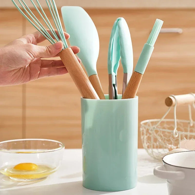 12PCS Food Grade Silicone Kitchen Cookware Utensils Turner Spatula