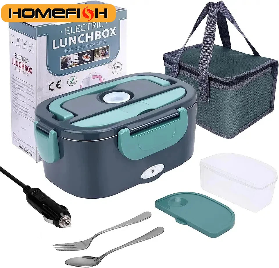 HOMEFISH 1.5 L  60W Electric Lunch Box Food Warmer Portable Food Heater for Car Or Home - Leak Proof 304 Stainless Steel Liner