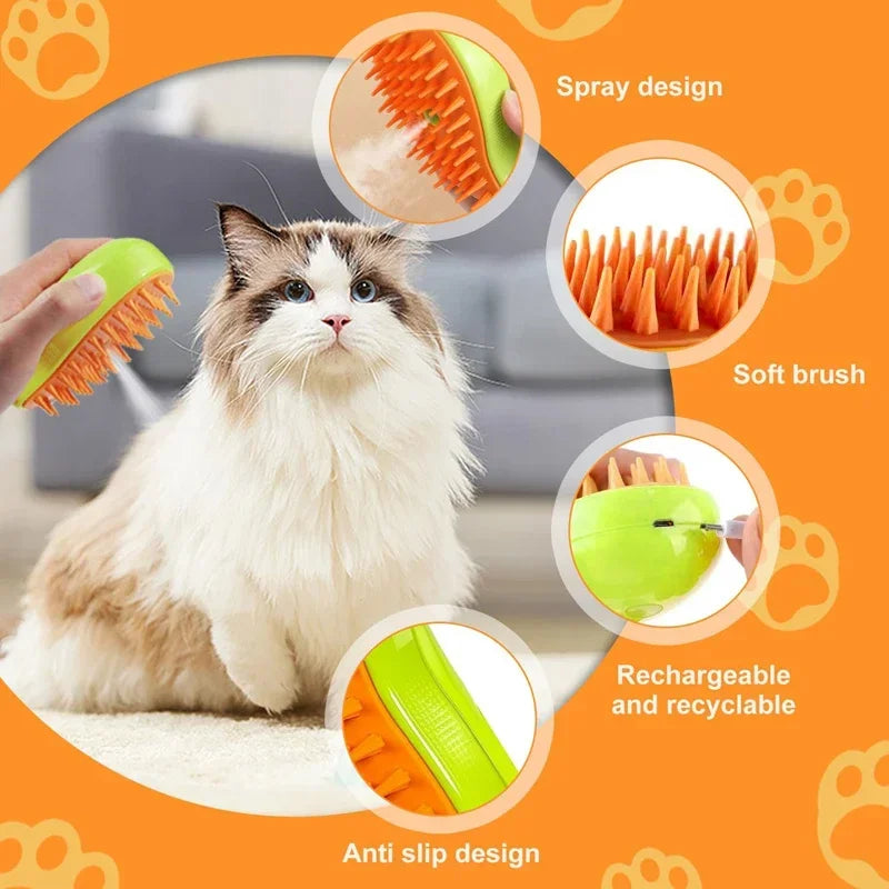 3-in-1 Dog Hair Cat Hair Brush Electric Pet Cleaning Brush Steam