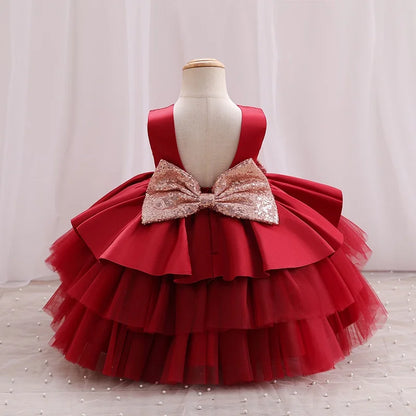 Sequin Birthday Party Dress for Baby Girls Sleeveless Elegant Tulle Princess Dress Red Green Christmas Dress for Kids New Year