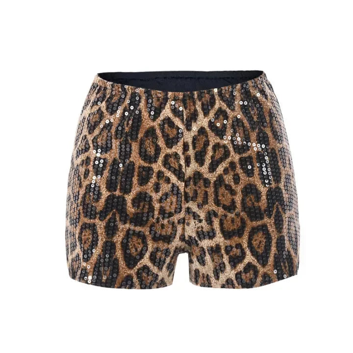 CM.YAYA Women Sequined Leopard Print Sexy High Waist Leggings Shorts Streetwear Elastic Club Party Night Beach Shorts 2024