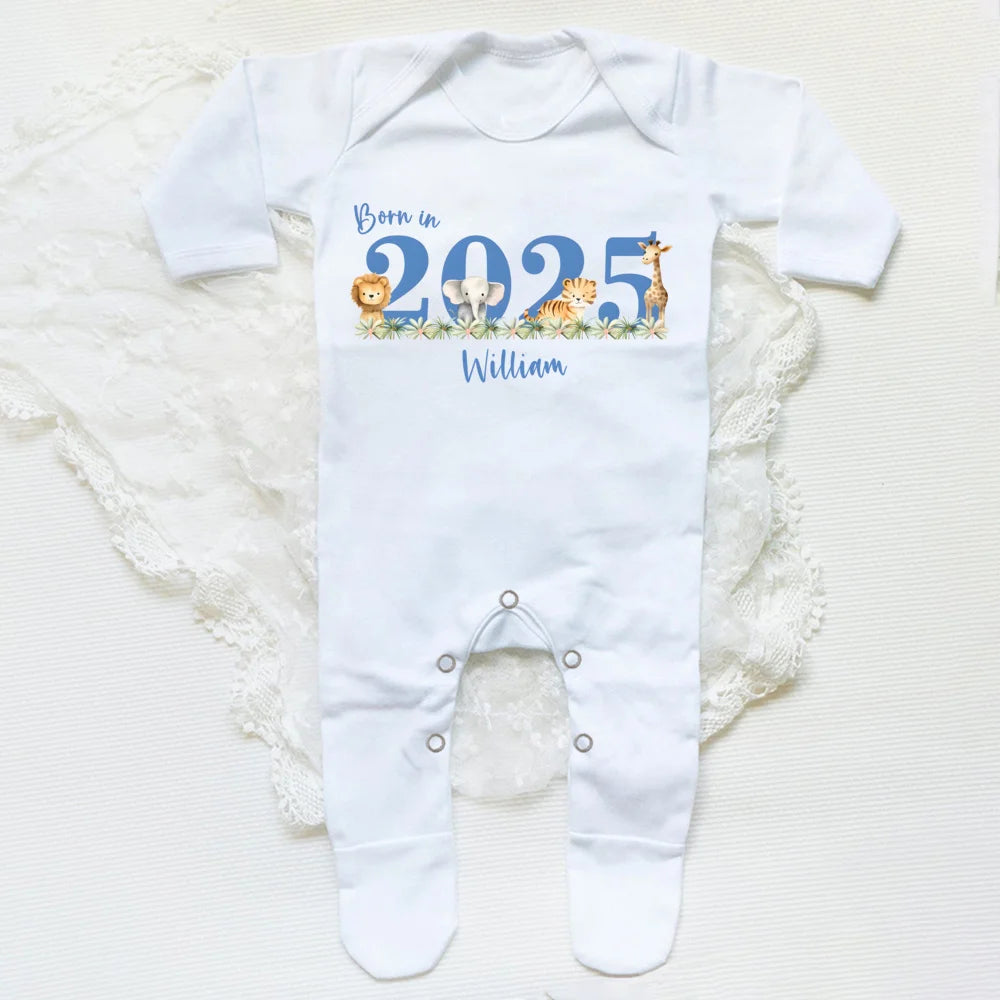 Custom Name Born in 2025 Print Infant Sleepsuit Long Sleeve Baby Romper Casual Pregnancy Announcement Jumpsuit Babys Birth Gifts