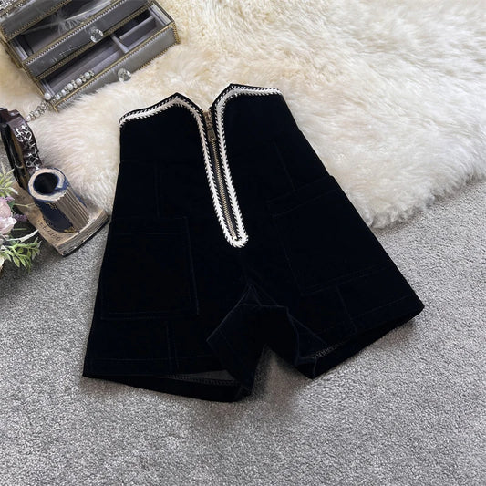 2024 Autumn Winter Fashion Women High Waist Velvet Shorts Female Zipper Wide-leg Shorts Ladies Solid Casual Loose Shorts U598
