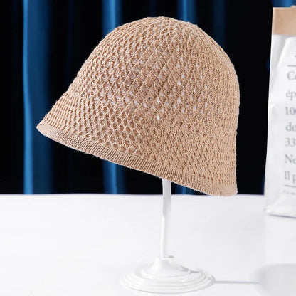 Handmade Crochet Floppy Summer Hats Collapsible Dome Bucket Hat Hollow Out Solid Color Beach Caps Simplicity Soft Women Hat