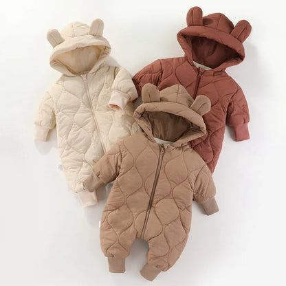 Newborn winter plush and thick cotton jacket Korean cartoon baby clothing baby jumpsuit 0-3 year old baby outdoor clothing