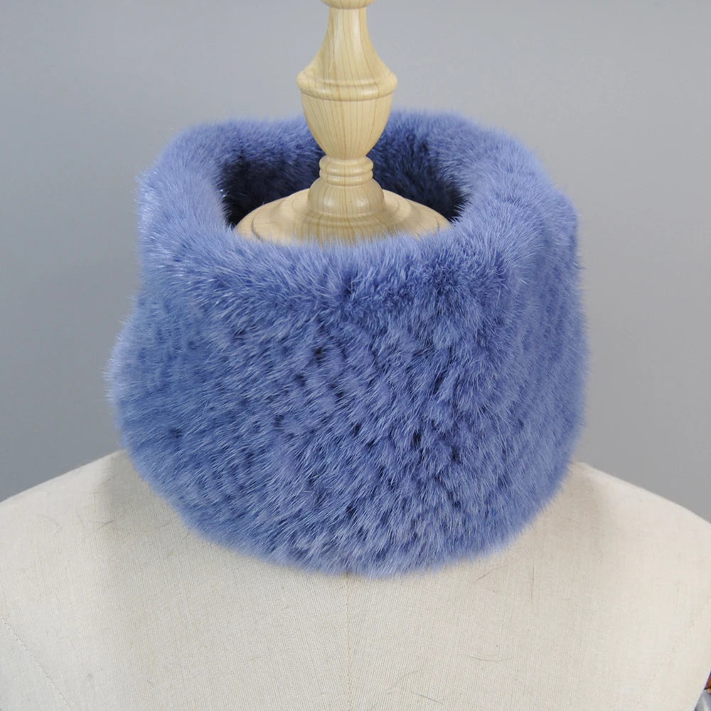 2025 New Women Winter Real Mink Fur Scarves headbands Good Elastic Knitted Natural Mink Fur Scarf Thick Warm Lady Fur Ring Shawl