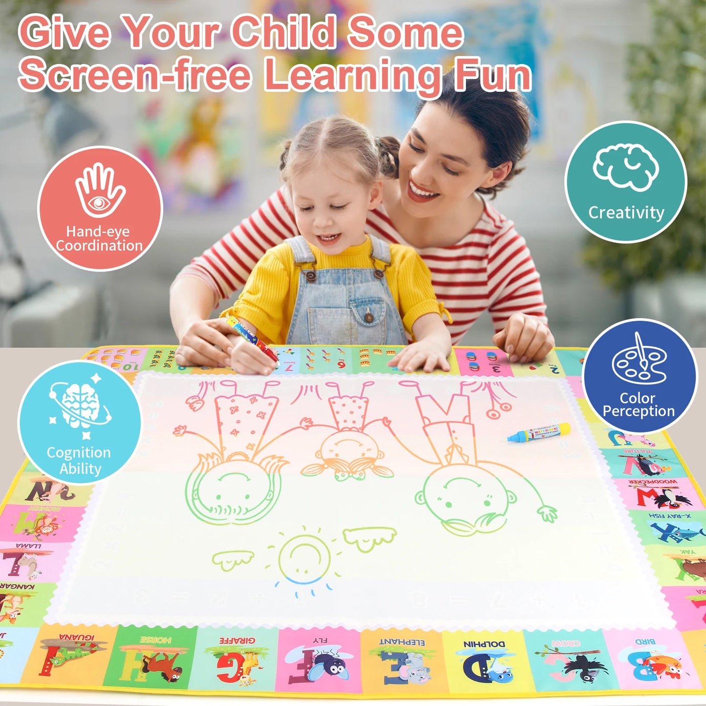 100x80CM Magic Water Drawing Mat with Reusable Magic Pens Doodle