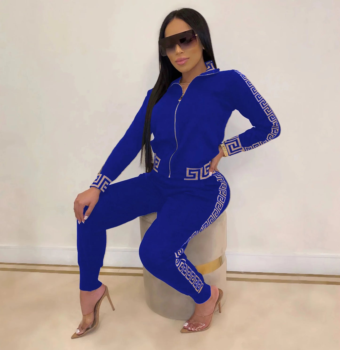 New Style Leisure Printing Stitching Two-piece Suit