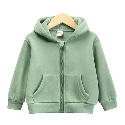 Chidren Thicken Fleece Hooded Coat Soild Cotton Long Sleeve Hoodies