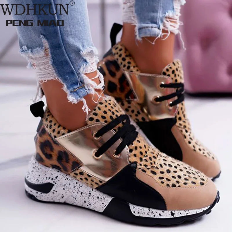 2024 Summer Hot Lady Shoes Women Sneakers Leopard Mesh Breath Women Running Female Shoes Outdoor Flat Platform Zapatos Mujer