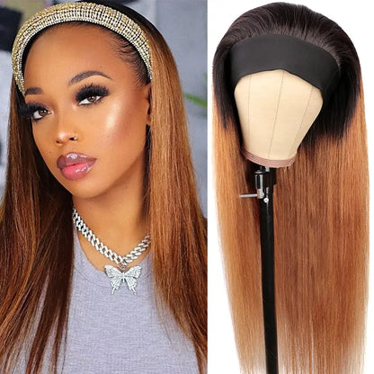 1B30 Ombre Headband Bone Straight Human Hair Wig None Lace Full Machine Made Wigs For Women 150% Density Long Layered Remy Hair