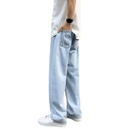Casual Straight-Leg Jeans Men's Spring New Loose-Fit Elastic Waist American Style Wide-Leg Trousers New Arrival High Street Fash