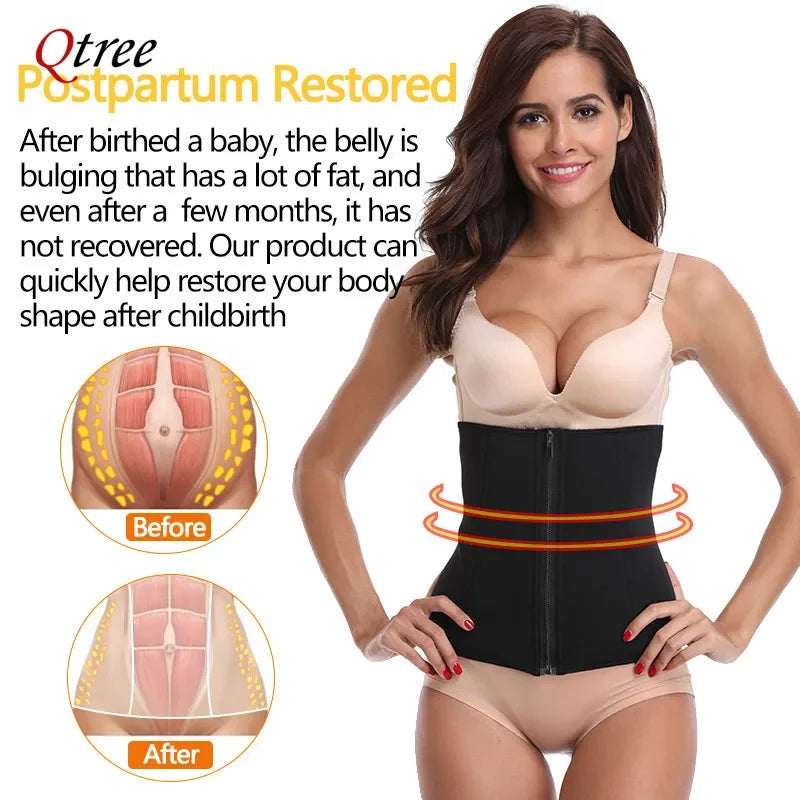 Qtree Waist Trainer for Women Corset Belly Cincher Tummy Control Bustier Shapewear Slimming Body Shaper Neoprene Workout Girdle