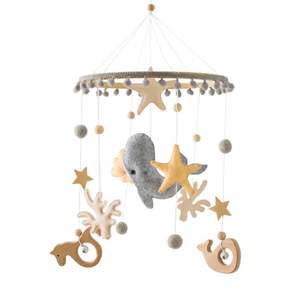 Baby Crib Mobile Bed Bell Rattle Toys Wooden Crochet Stars Pendant Bed Bell Toys Newborn Comfort Crib Bracket Hanging Toys Gifts