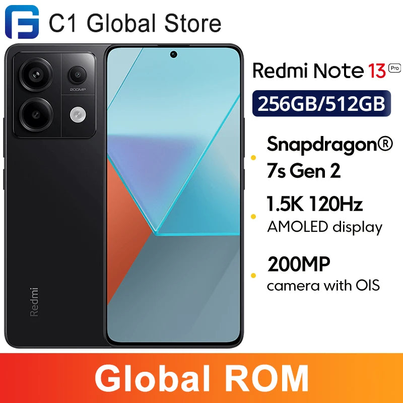 Redmi Note 13 Pro Global ROM Xiaomi Snapdragon 7S Gen 2 Smartphone 6.67" 1.5K Display 67W Charging 5100mAh 200MP OIS Camera