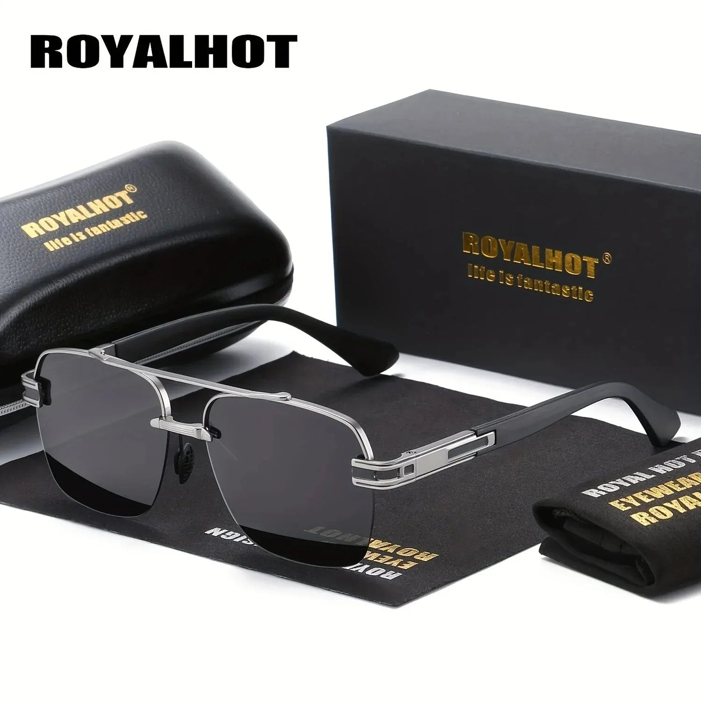 RoyalHot Unisex Polarized Classic Metal Oval Border Sunglasses