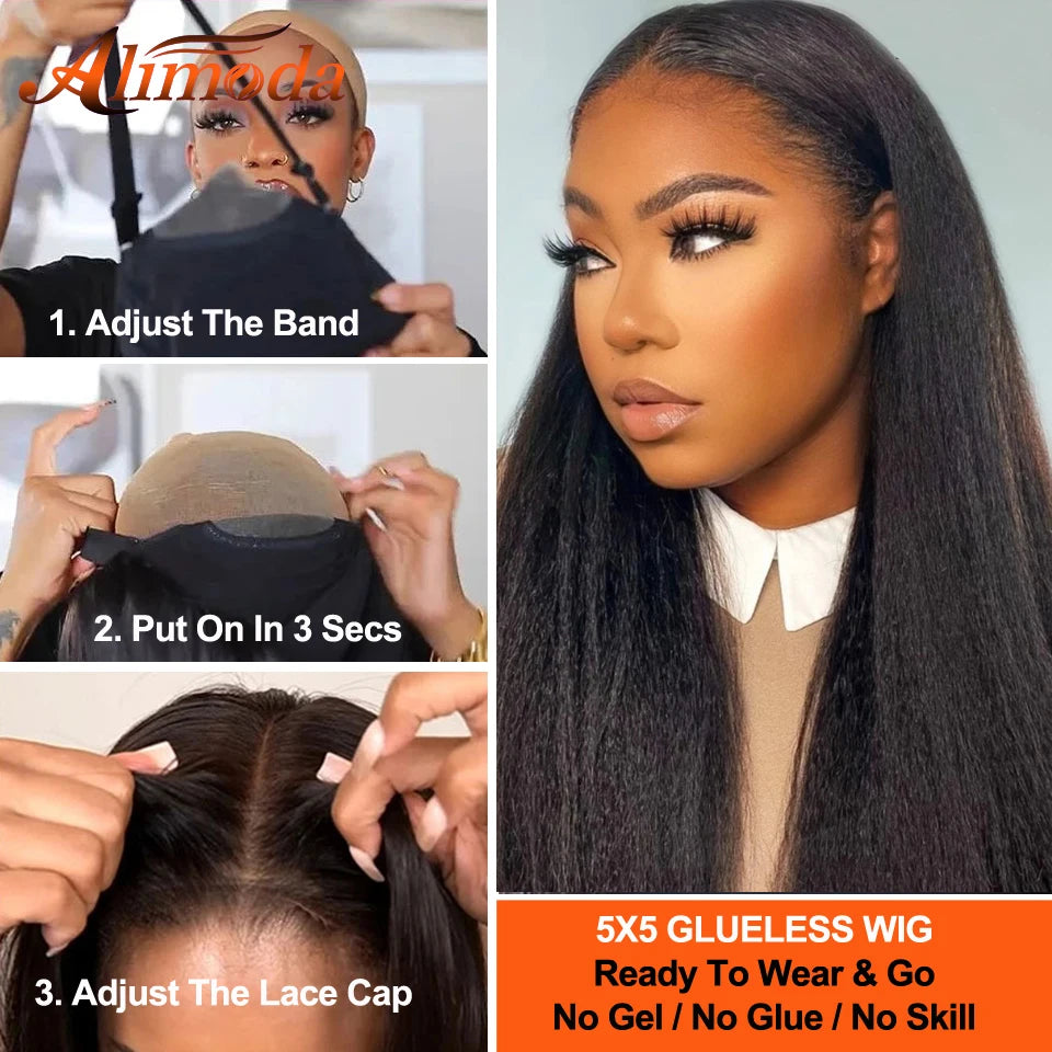 Kinky Straight 13x4 Lace Front Wigs Human Hair 13x6 HD Lace Frontal Wig Natural Hairline Yaki Wig Glueless 5x5 Lace Closure Wigs