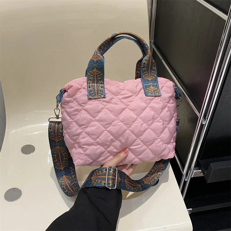 Lingge Quilted Padded Large Tote Nylon Women Handbags