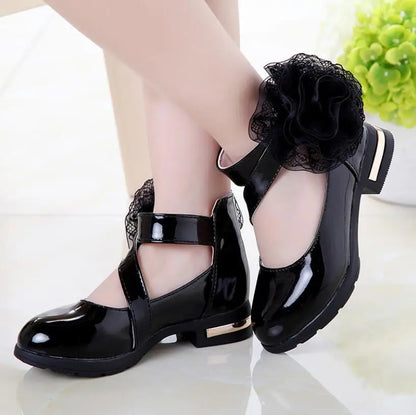 Kids Shoes Girls High Heel Princess Flower Shoes Fashion Children Shoes Leather Fashion Girls Party Dress