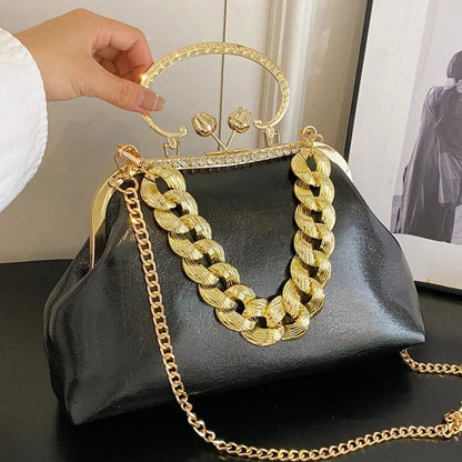 2024 Luxury Women Gold Green Chain Messenger Bags PU Leather Shoulder Bags Shell Clip Designer Handbag And Purse Wedding Clutch