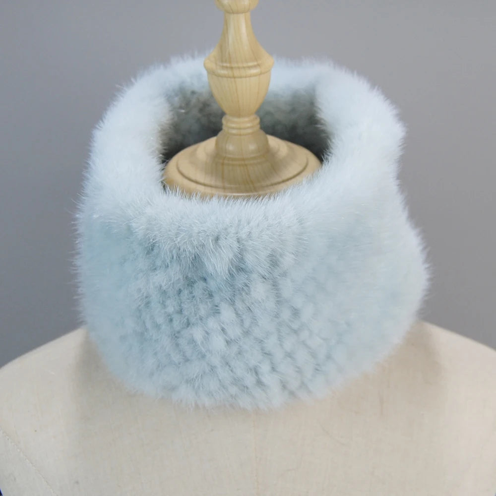 2025 New Women Winter Real Mink Fur Scarves headbands Good Elastic Knitted Natural Mink Fur Scarf Thick Warm Lady Fur Ring Shawl