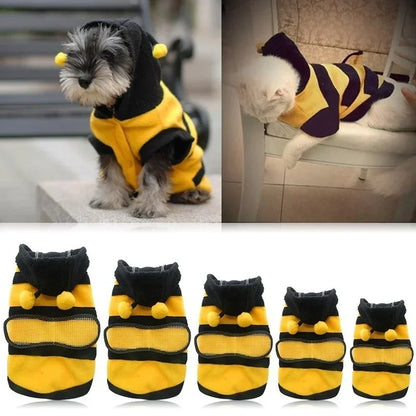 Bee Pet Puppy Coat Clothing Set Wool Clothes Dog Cat Hoodie Fancy Dress Costume Halloween Cosplay Sweater Dog Hoodie