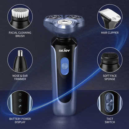 SEJOY Men's Electric Razor USB Rechargeable Shaver Triple Blade Trimmer Beard Floating Head Waterproof Hair Shaving Machine