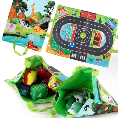 Baby fabric car model with storage bag carpet baby tear durable cloth book early education toy