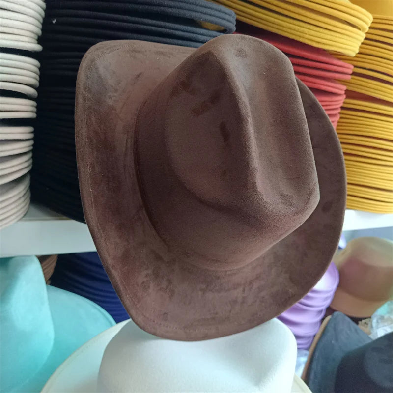 Western suede leather 7.5CM Western denim women's Fedora hat men's church jazz hat fashion travel party hat denim hat 2024