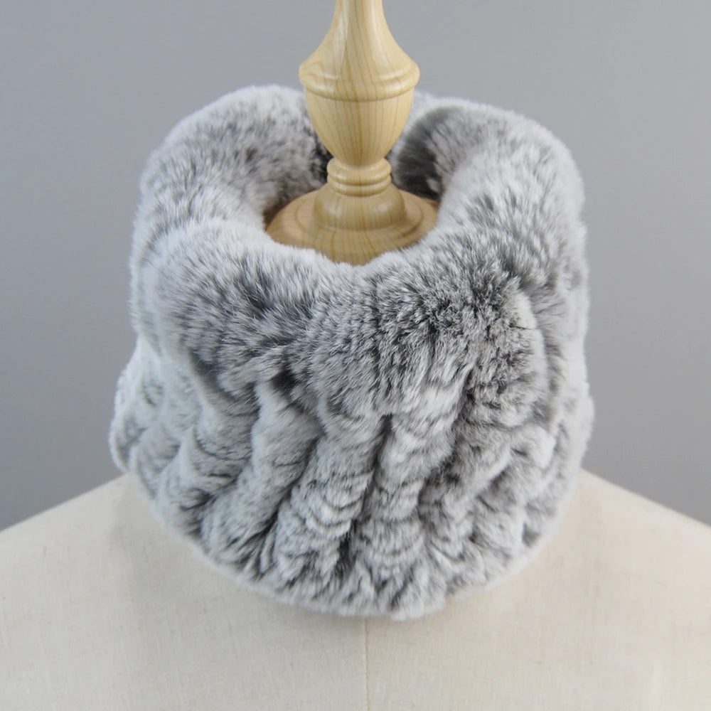 Good Elastic Rex Rabbit Fur Ring Scarves Winter Warm Women Genuine Rex Rabbit Fur Scarf Knitted Real Natural Fur Wraps Headbands