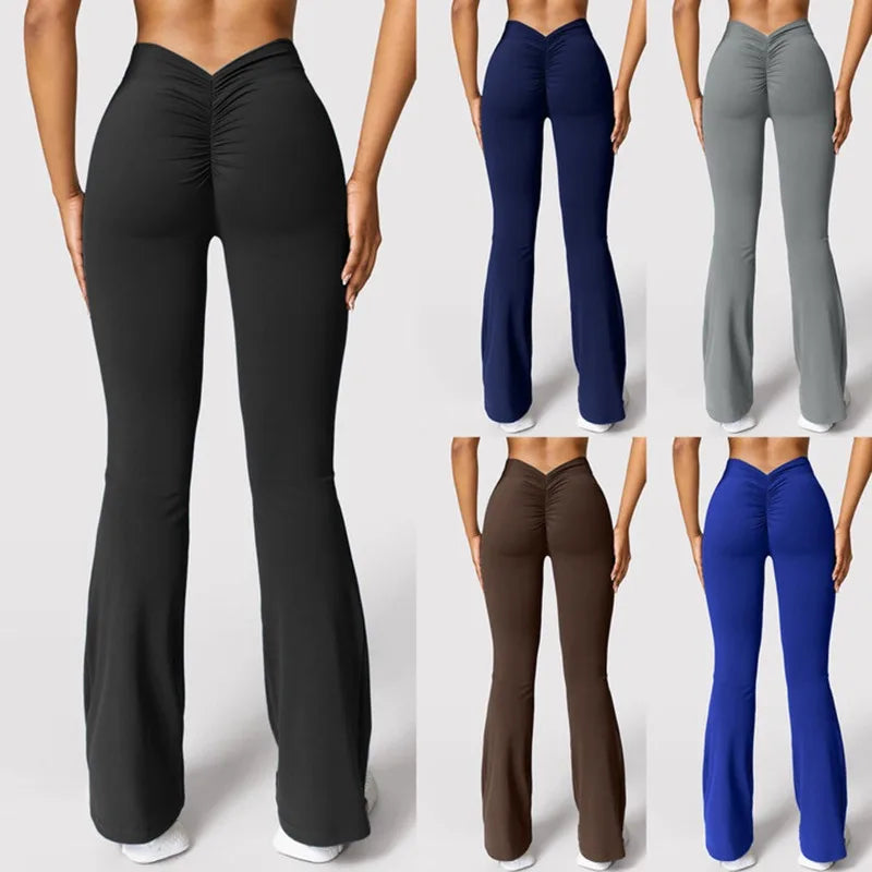 Fashion Micro Horn Leggings Women V-back Waist Sports Pants High Waist Push Up Butt Gym Pants Solid Slim Casual Leggings