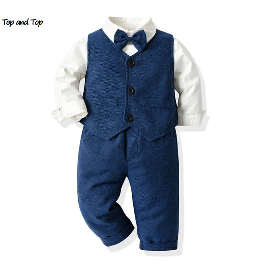 top and top Fashion Toddler Kids Boy Gentleman Clothing Sets Long Sleeve Formal Suits Children Boys Casual Clothes 3Pcs Outfits