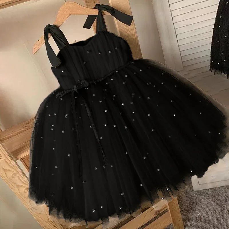 Baby Girl Halloween Costume Toddler Girl Black Beaded Evening Party Dress 12M Girls Princess Tutu Gown Infant Birthday Outfits