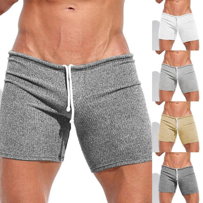 Mens Sexy Drawstring Ribbed Sleepwear Shorts Outdoor Sports Jogging Gym Sportswear Short Pants Holiday Casual Slim Male Shorts