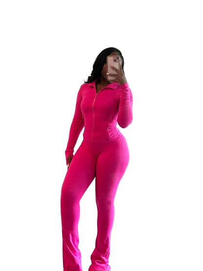 Women Clothes Two Piece Flared Pants Tracksuits Set