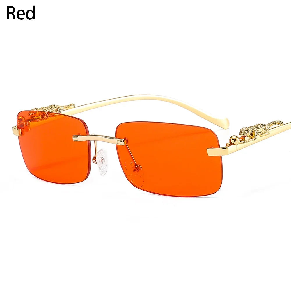 Square Rimless Sunglasses Women Men Cut Edge Golden Leopard Small Frame Sun Glasses Designer Retro Shade Eyewear UV400 oculos