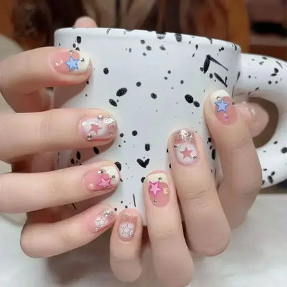 Sanrios Nails helloKitty Fresh Cute Korean Fake Nail Tips Girl Wearing Kawaii Short Cartoon Acrylic Press on Nail