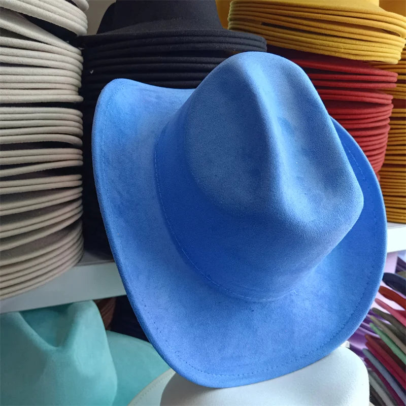 Western suede leather 7.5CM Western denim women's Fedora hat men's church jazz hat fashion travel party hat denim hat 2024