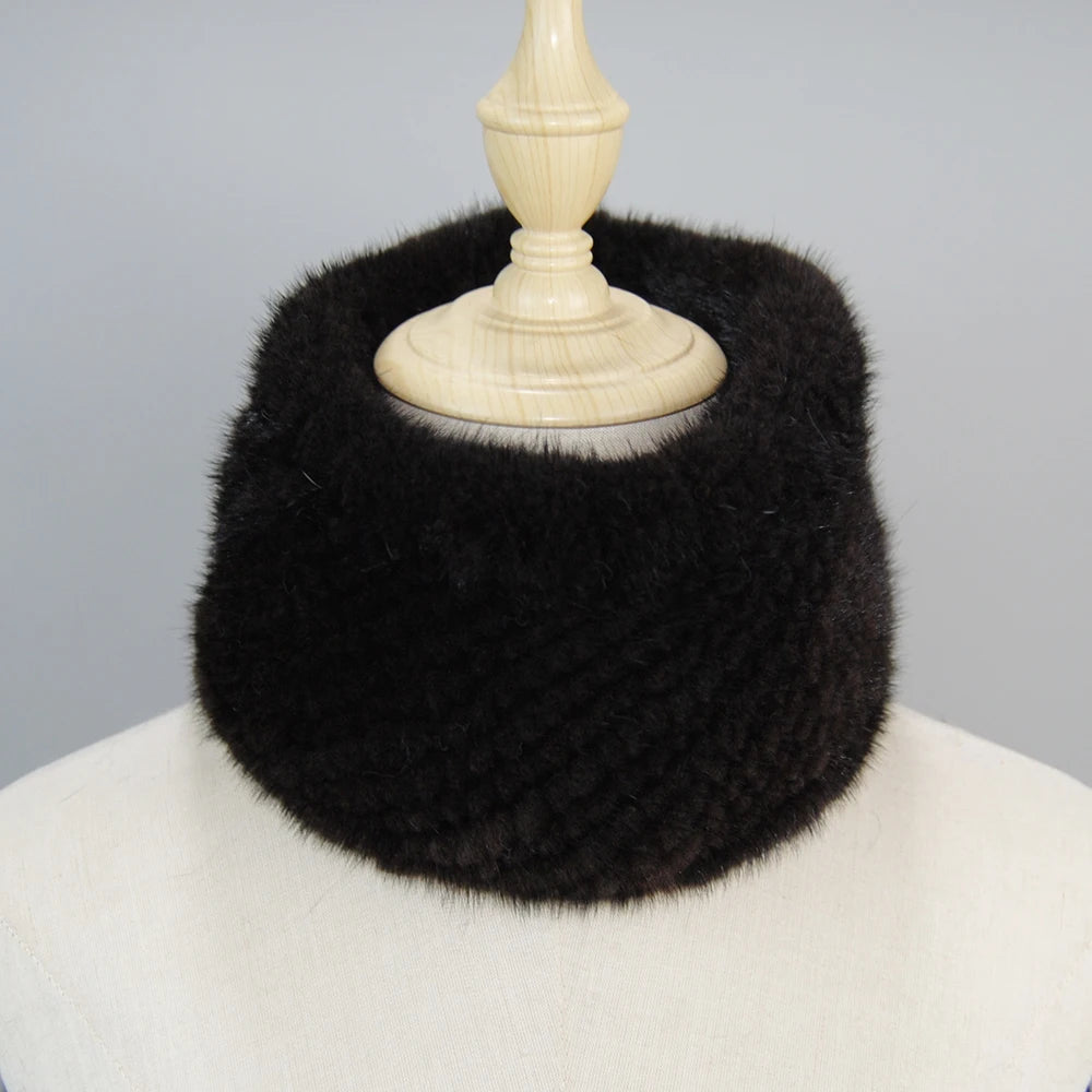 2025 New Women Winter Real Mink Fur Scarves headbands Good Elastic Knitted Natural Mink Fur Scarf Thick Warm Lady Fur Ring Shawl