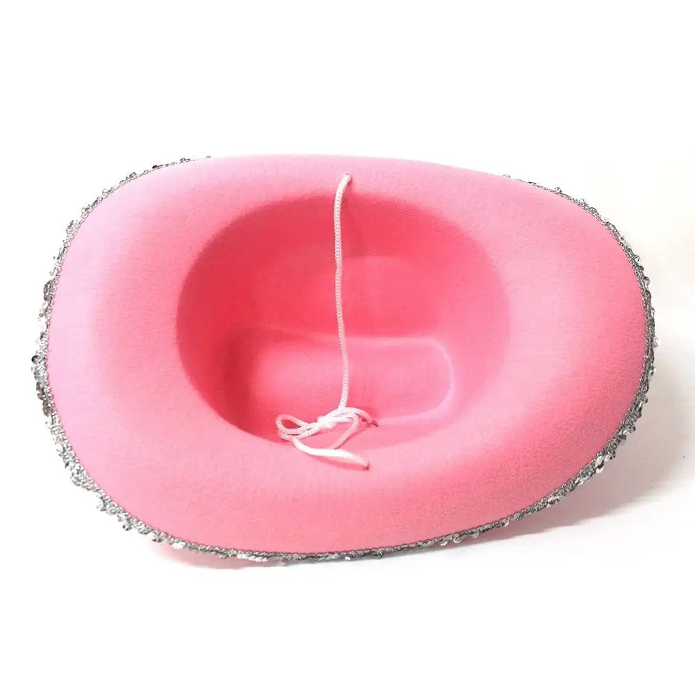 Pink Cowboy Hat Fluffy Feather Brim Cap With Crown Wild West Cowgirl Fancy Dress Costume Accessories Party Dress Up