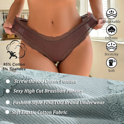 5PCS/Set Women Cotton Panties Sexy Lace Brazilian Panties Low Waist Elastic Thongs Female Comfortable Underwear Solid Color S-XL