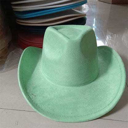 Western suede leather 7.5CM Western denim women's Fedora hat men's church jazz hat fashion travel party hat denim hat 2024