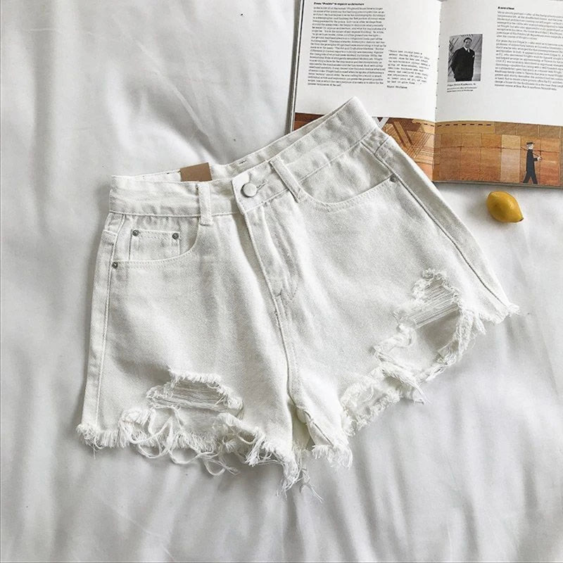 Korean Denim Holes Shorts For Women  Fashion High WaistWide Leg Short Jeans Female Designer Casual Street Short 2024 New