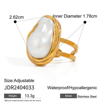 Imitation Pearl Stainless Steel Gold Color Ring for Women Engagement Party